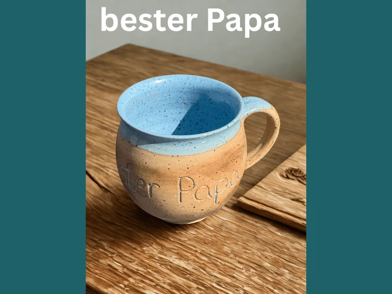 Handgedrehte Keramiktasse mit Aufschrift 350 ml