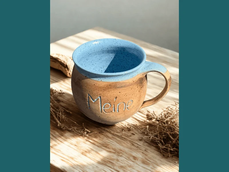 Handgedrehte Keramiktasse mit Aufschrift 350 ml