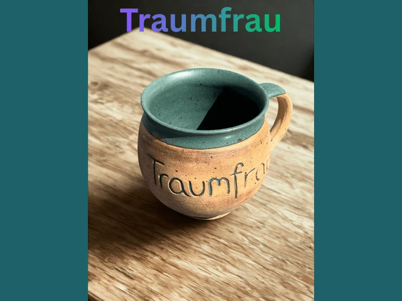 Handgedrehte Keramiktasse mit Aufschrift 350 ml