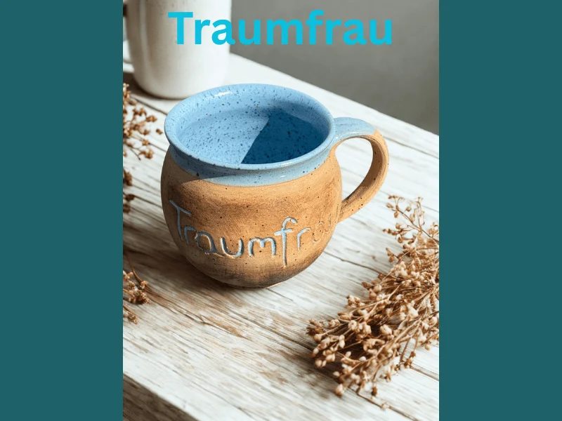 Handgedrehte Keramiktasse mit Aufschrift 350 ml