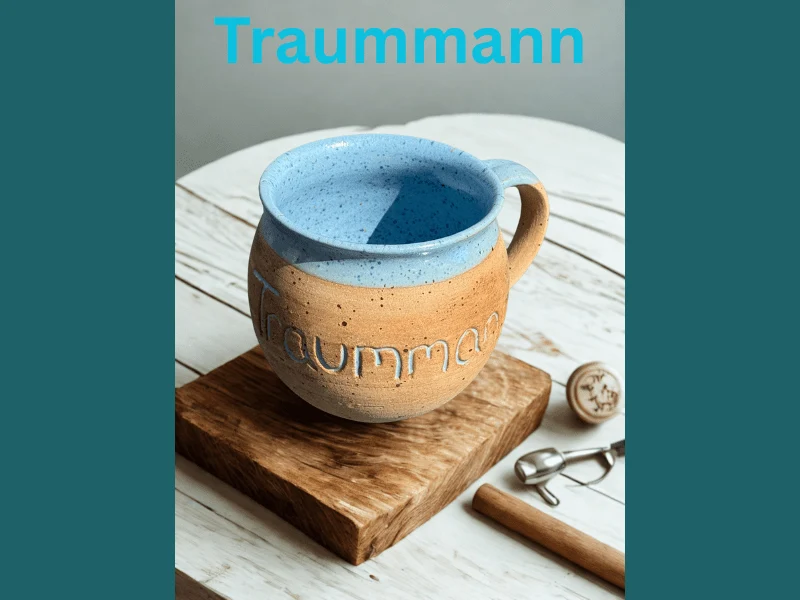 Handgedrehte Keramiktasse mit Aufschrift 350 ml