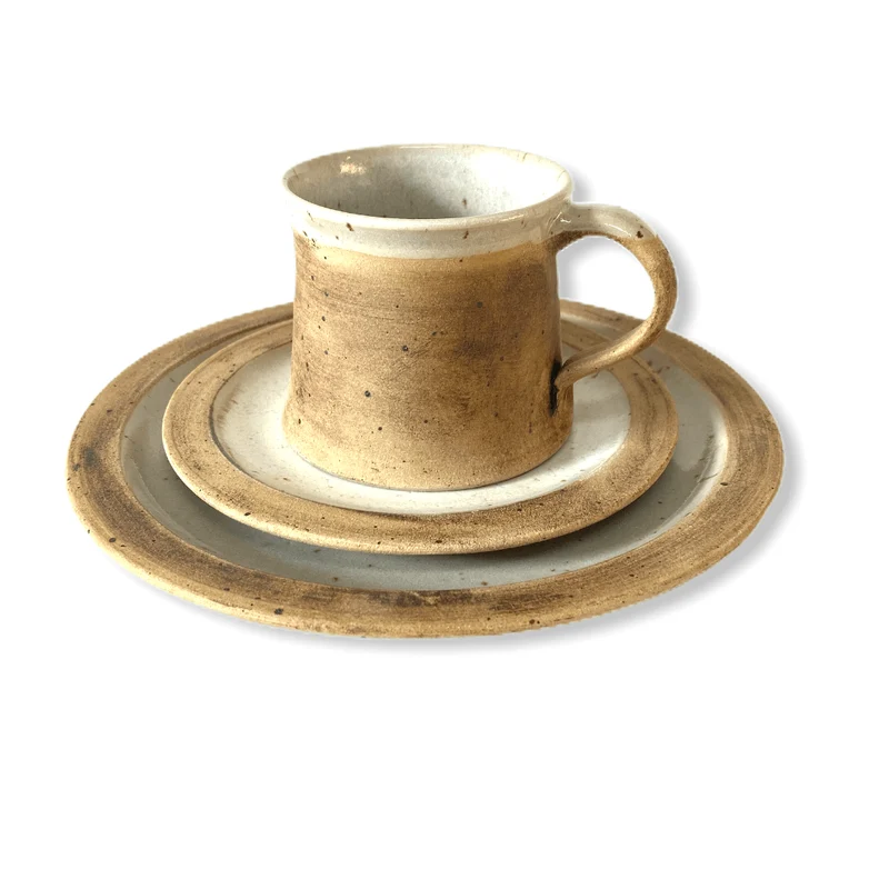 Handgemachtes Keramik Gedeck-Set – Frühstücksteller, Untertasse & Tasse