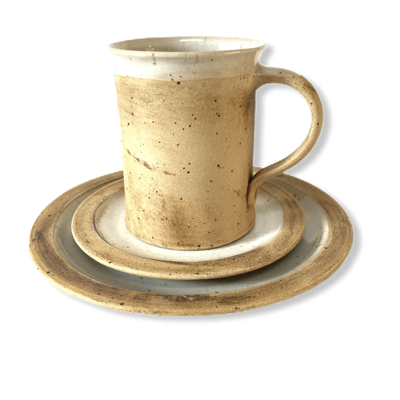 Handgemachtes Keramik Gedeck-Set – Frühstücksteller, Untertasse & Tasse