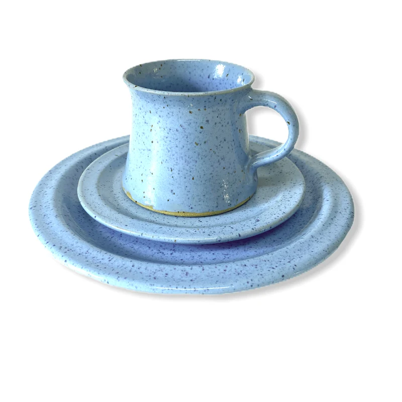 Handgemachtes Keramik Gedeck-Set – Frühstücksteller, Untertasse & Tasse