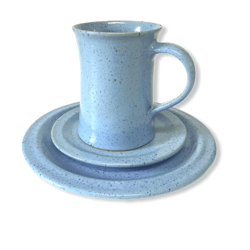 Handgemachtes Keramik Gedeck-Set – Frühstücksteller, Untertasse & Tasse