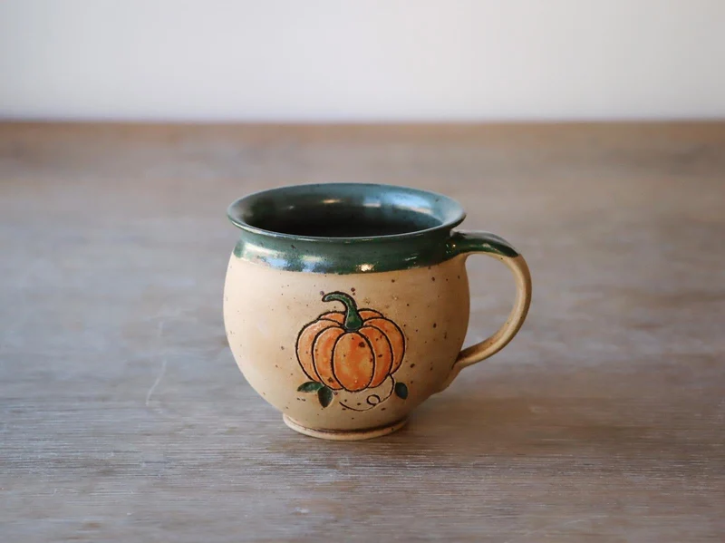 Keramik Tasse Kürbismotiv Handmade