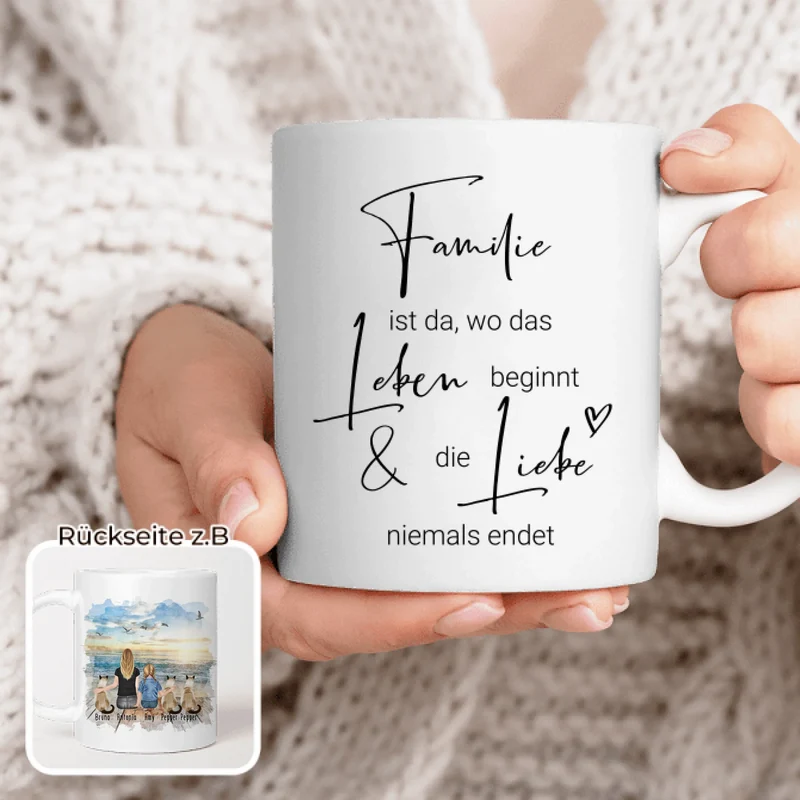 Tasse Mama mit 1 Kind + 3 Katzen