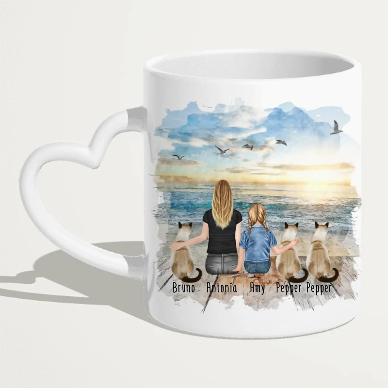 Tasse Mama mit 1 Kind + 3 Katzen