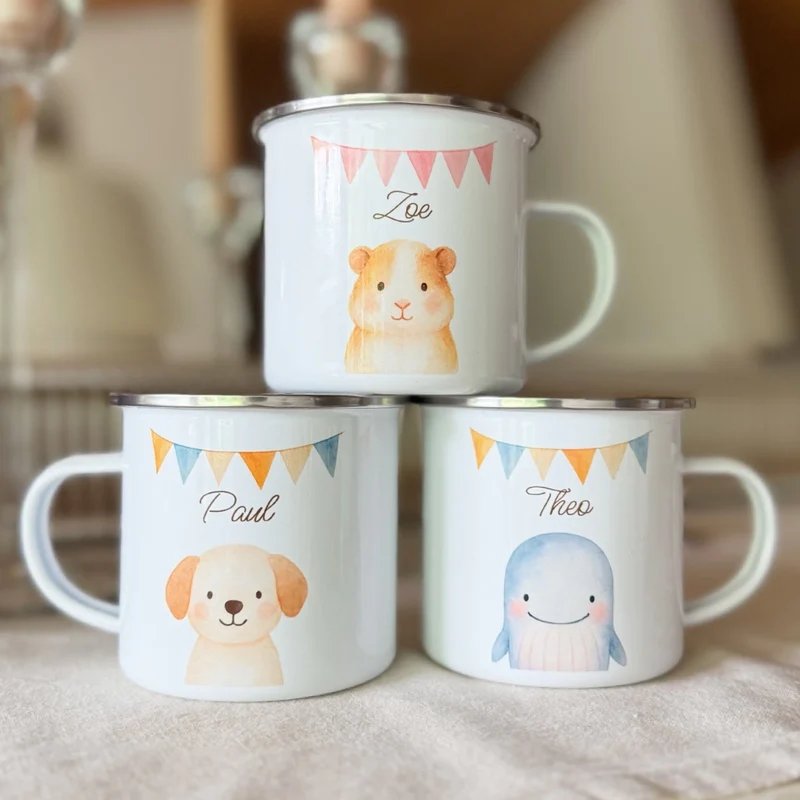 Personalisierte Kindertasse - 1 Tier und Kindername