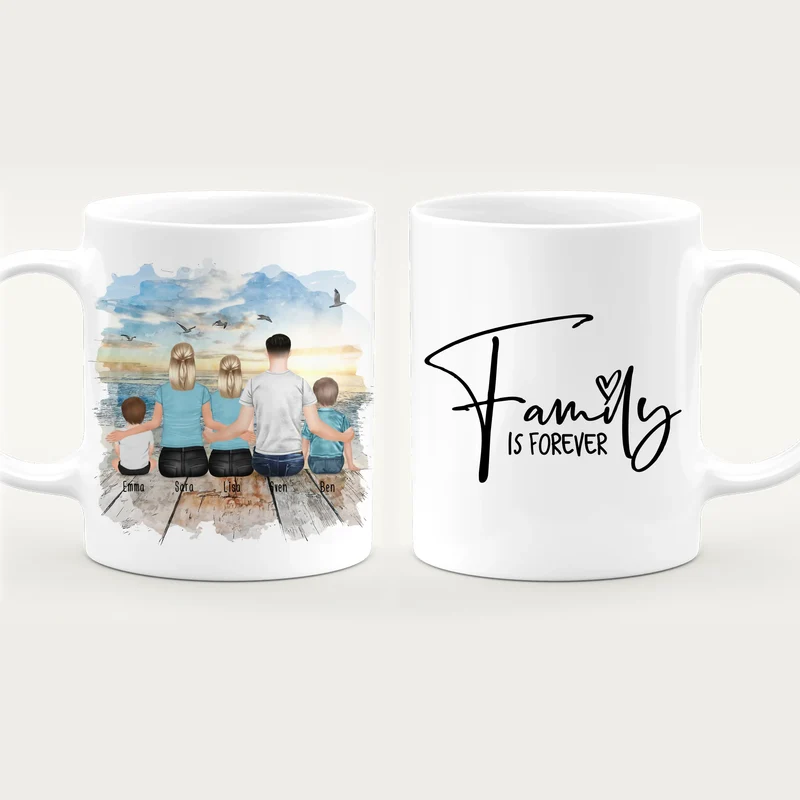 Personalisierte Tasse mit Familie (1 Baby, 1 Kind, 1 Teenagerin)