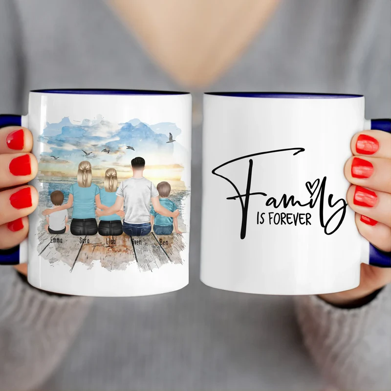 Personalisierte Tasse mit Familie (1 Baby, 1 Kind, 1 Teenagerin)