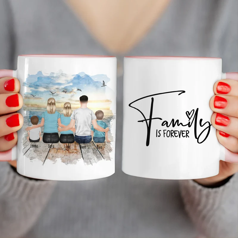 Personalisierte Tasse mit Familie (1 Baby, 1 Kind, 1 Teenagerin)