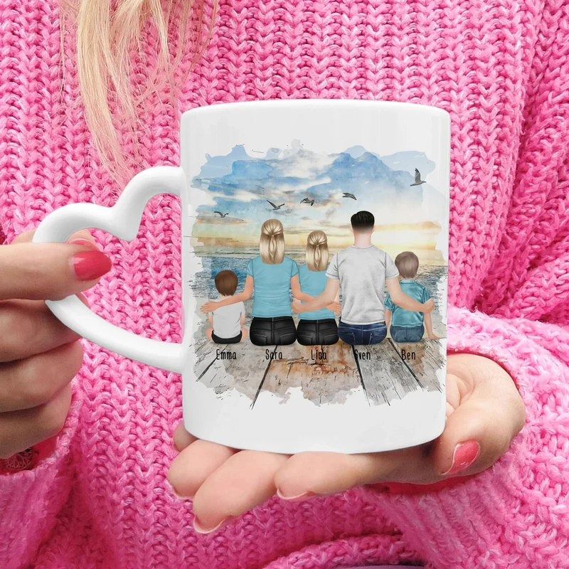Personalisierte Tasse mit Familie (1 Baby, 1 Kind, 1 Teenagerin)