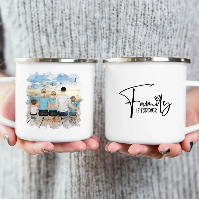 Personalisierte Tasse mit Familie (1 Baby, 1 Kind, 1 Teenagerin)