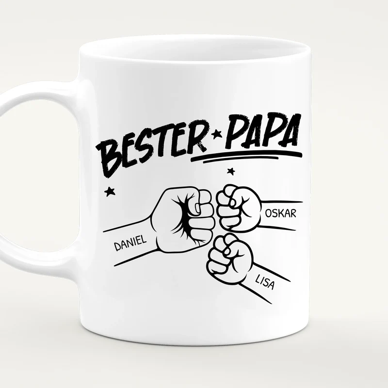 Personalisierte Tasse - Bester Papa Faustcheck/Fist Bump schwarz/weiß