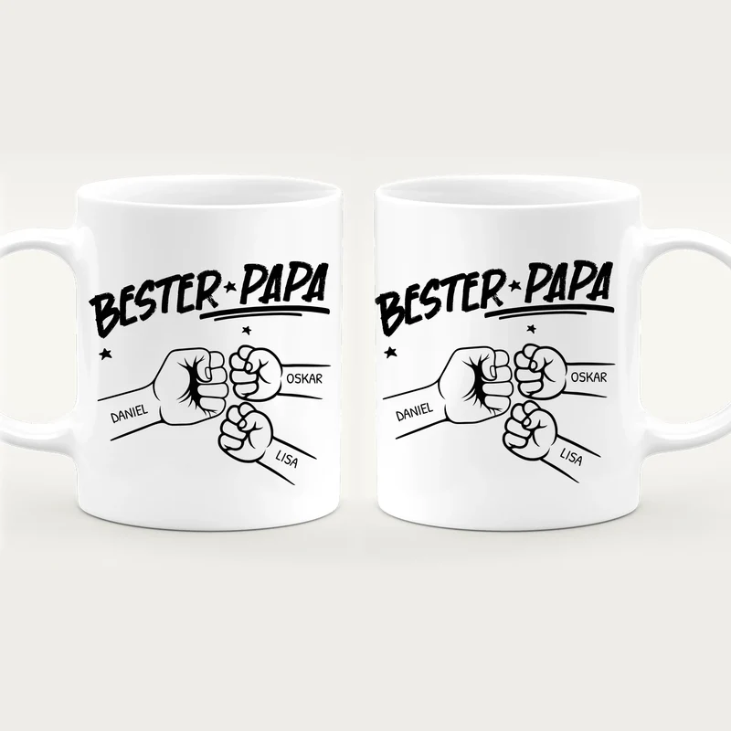 Personalisierte Tasse - Bester Papa Faustcheck/Fist Bump schwarz/weiß