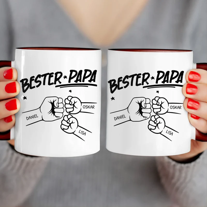 Personalisierte Tasse - Bester Papa Faustcheck/Fist Bump schwarz/weiß
