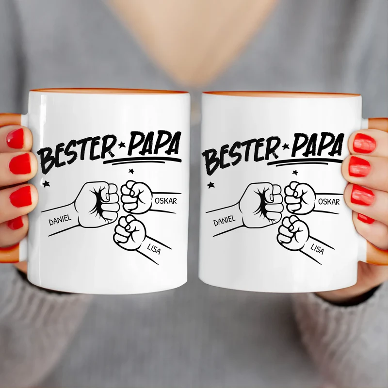 Personalisierte Tasse - Bester Papa Faustcheck/Fist Bump schwarz/weiß