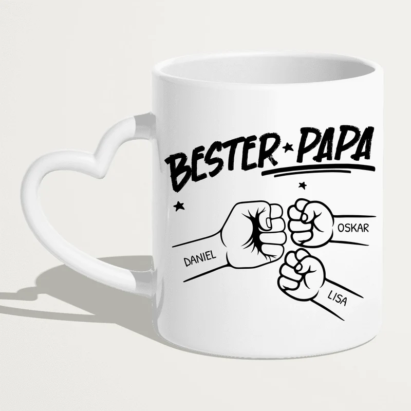Personalisierte Tasse - Bester Papa Faustcheck/Fist Bump schwarz/weiß