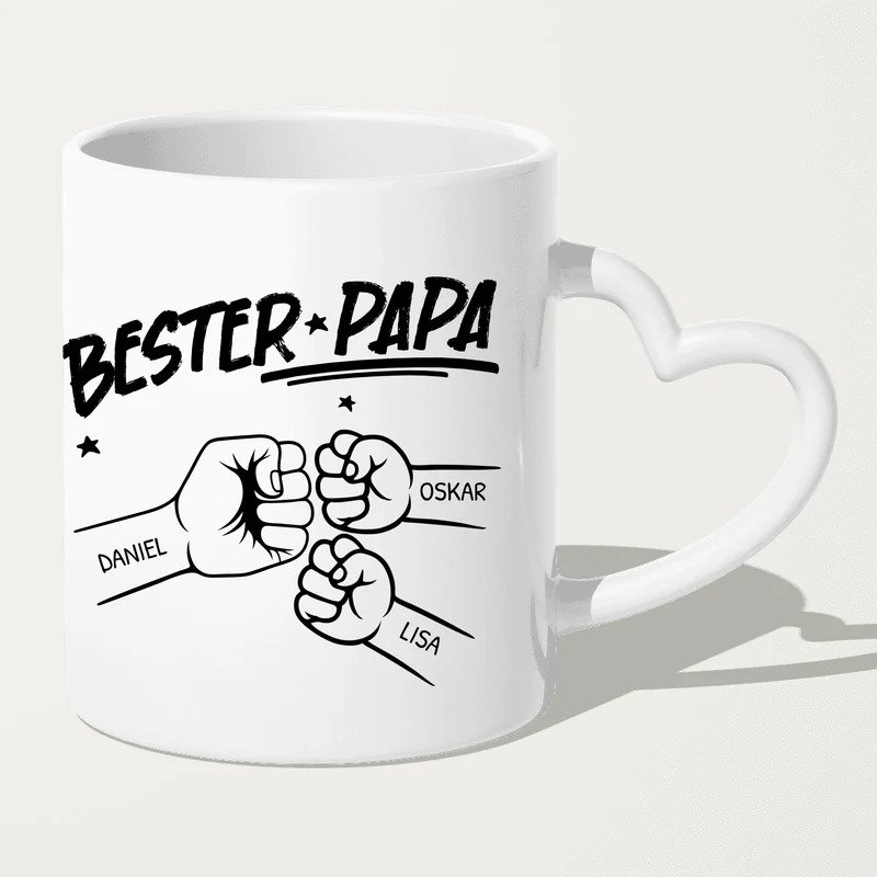 Personalisierte Tasse - Bester Papa Faustcheck/Fist Bump schwarz/weiß