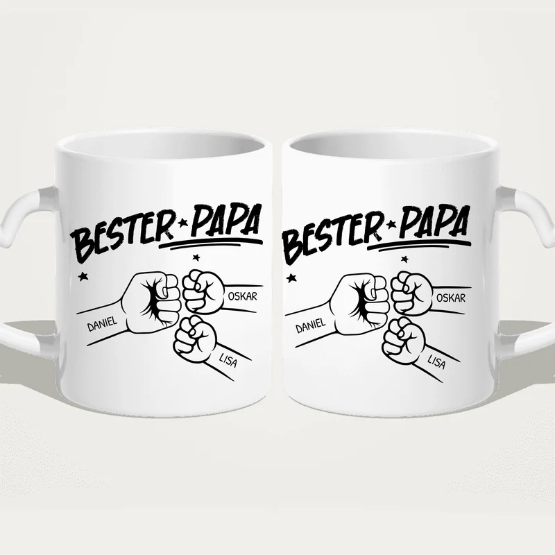 Personalisierte Tasse - Bester Papa Faustcheck/Fist Bump schwarz/weiß