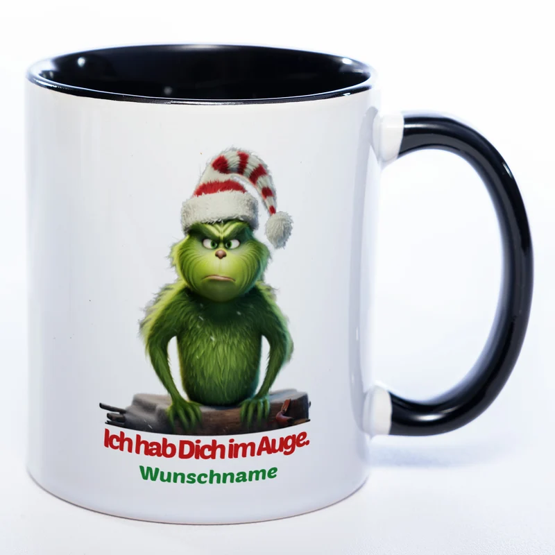Grinch Weihnachtstasse Ich hab Dich im Auge - lustige Kaffetasse - spülmaschinenfest