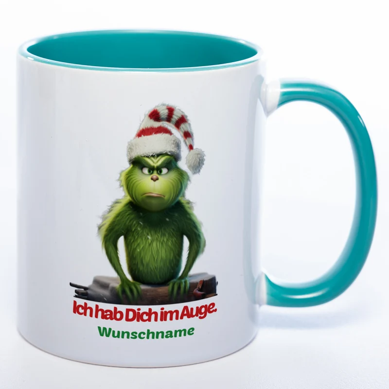 Grinch Weihnachtstasse Ich hab Dich im Auge - lustige Kaffetasse - spülmaschinenfest