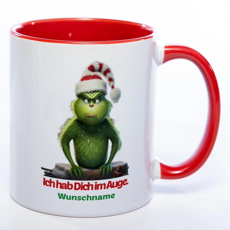 Grinch Weihnachtstasse Ich hab Dich im Auge - lustige Kaffetasse - spülmaschinenfest