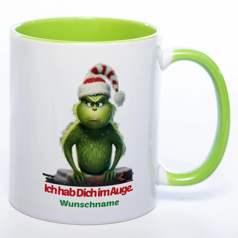 Grinch Weihnachtstasse Ich hab Dich im Auge - lustige Kaffetasse - spülmaschinenfest