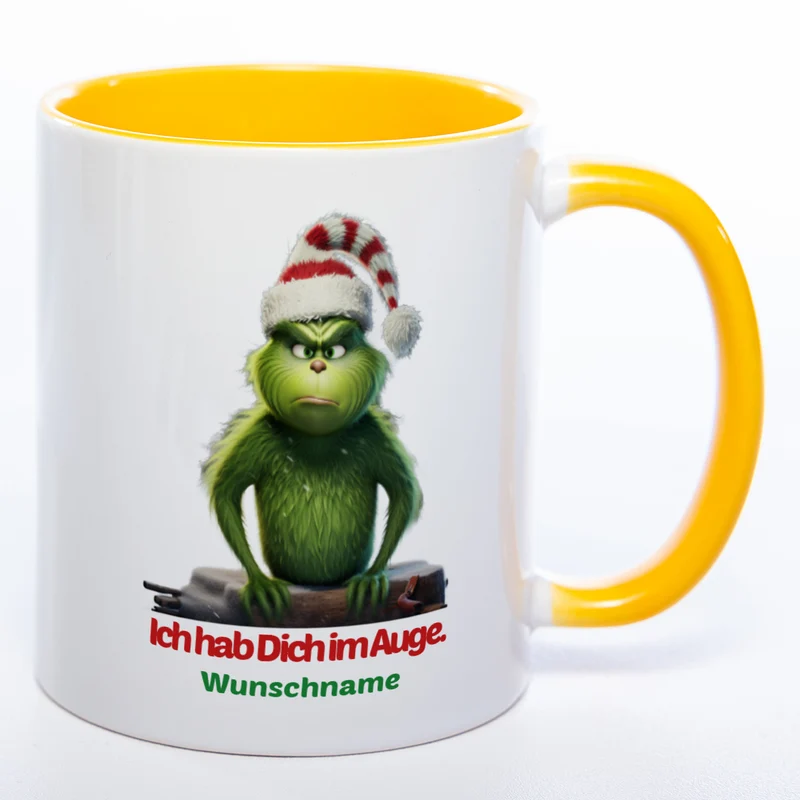 Grinch Weihnachtstasse Ich hab Dich im Auge - lustige Kaffetasse - spülmaschinenfest