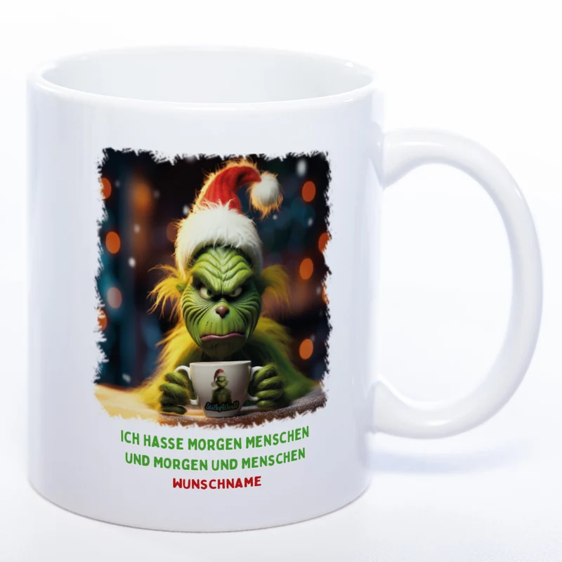 Grinch Weihnachtstasse Ich hasse Morgen Menschen - lustige Kaffetasse - spülmaschinenfest