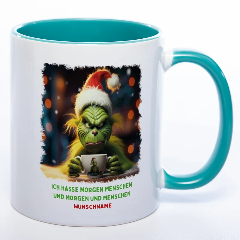 Grinch Weihnachtstasse Ich hasse Morgen Menschen - lustige Kaffetasse - spülmaschinenfest