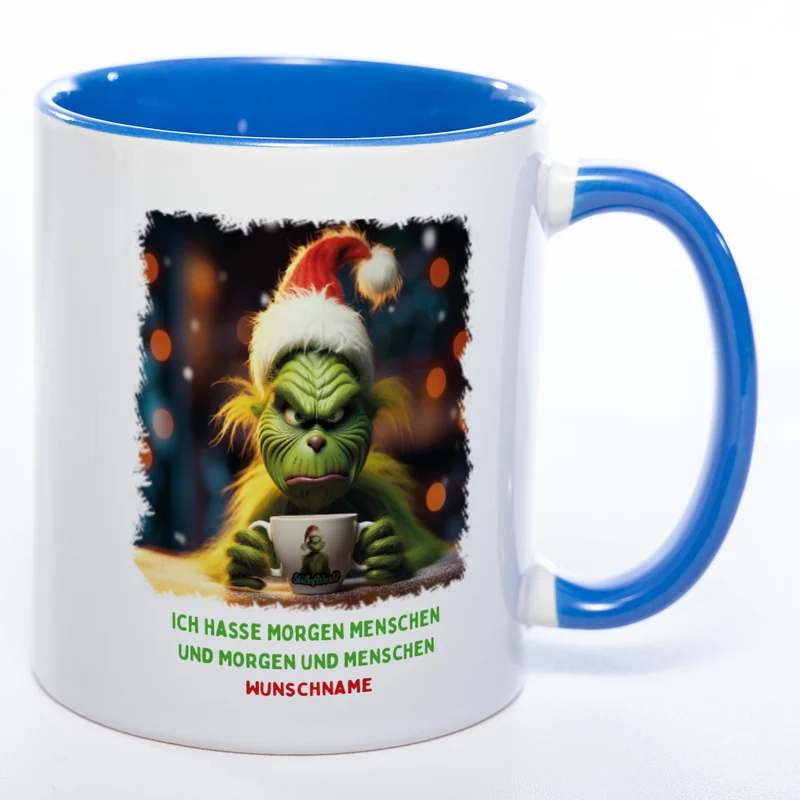 Grinch Weihnachtstasse Ich hasse Morgen Menschen - lustige Kaffetasse - spülmaschinenfest