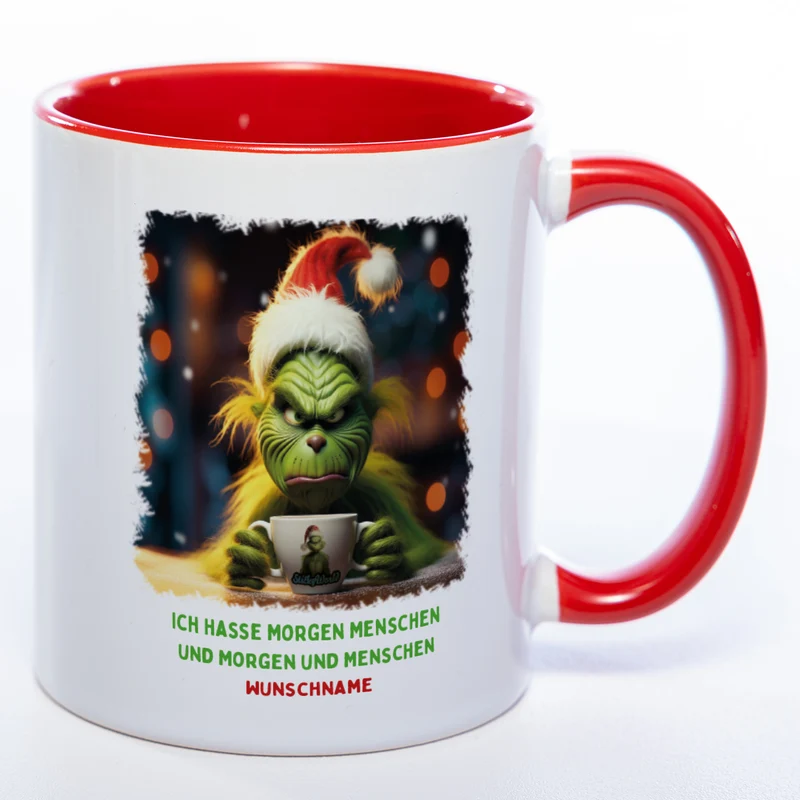 Grinch Weihnachtstasse Ich hasse Morgen Menschen - lustige Kaffetasse - spülmaschinenfest