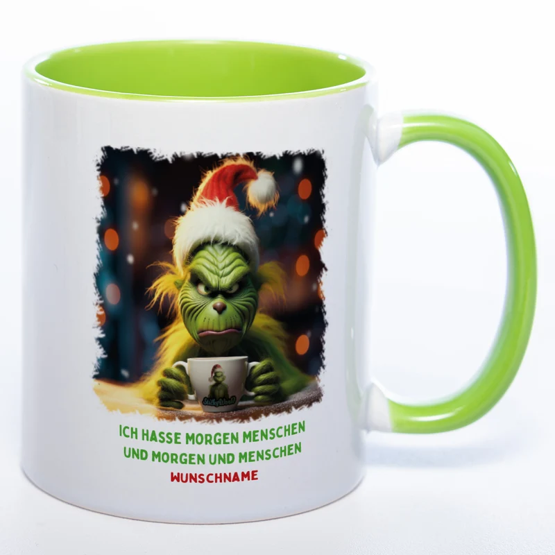 Grinch Weihnachtstasse Ich hasse Morgen Menschen - lustige Kaffetasse - spülmaschinenfest