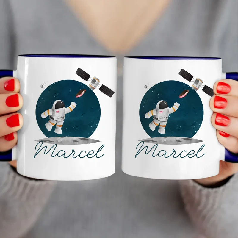 Personalisierte Kindertasse mit Astronaut und Namen