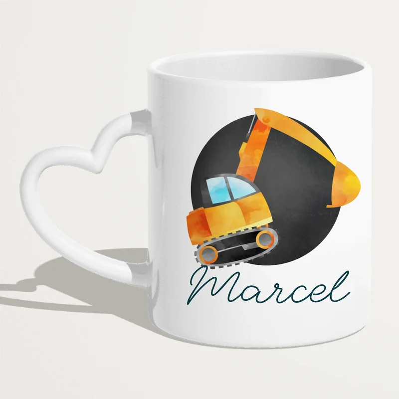 Personalisierte Kindertasse mit Bagger und Namen