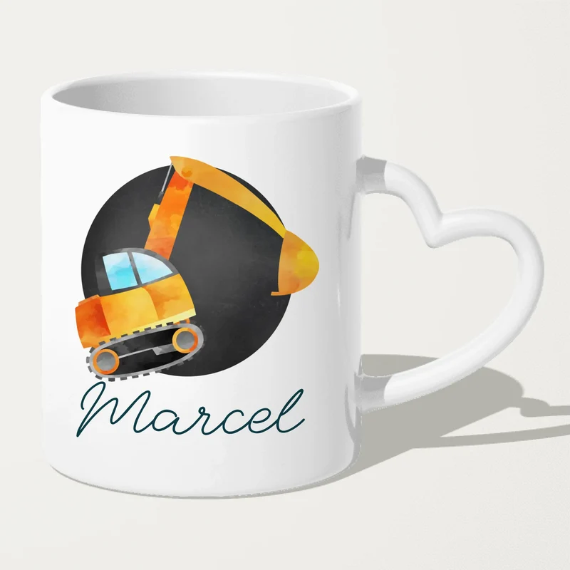 Personalisierte Kindertasse mit Bagger und Namen
