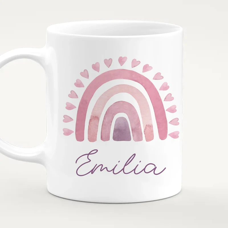 Personalisierte Kindertasse mit Regenbogen und Namen