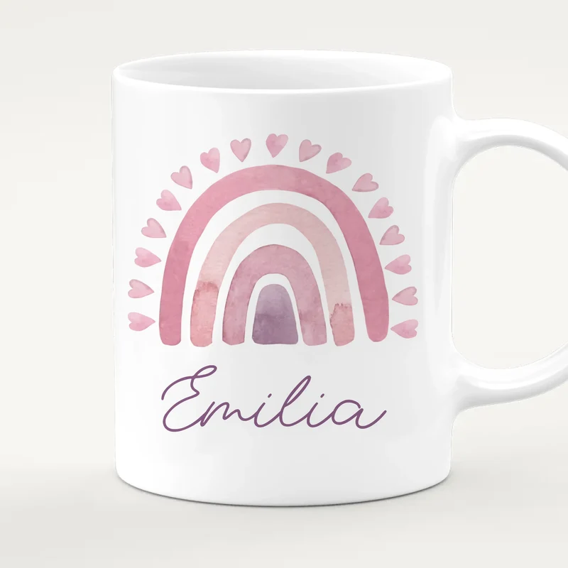 Personalisierte Kindertasse mit Regenbogen und Namen