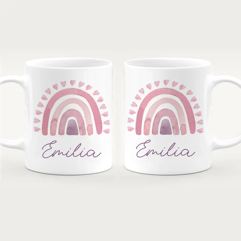 Personalisierte Kindertasse mit Regenbogen und Namen