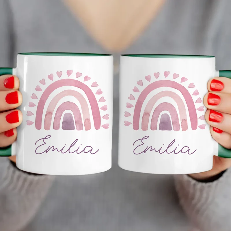 Personalisierte Kindertasse mit Regenbogen und Namen