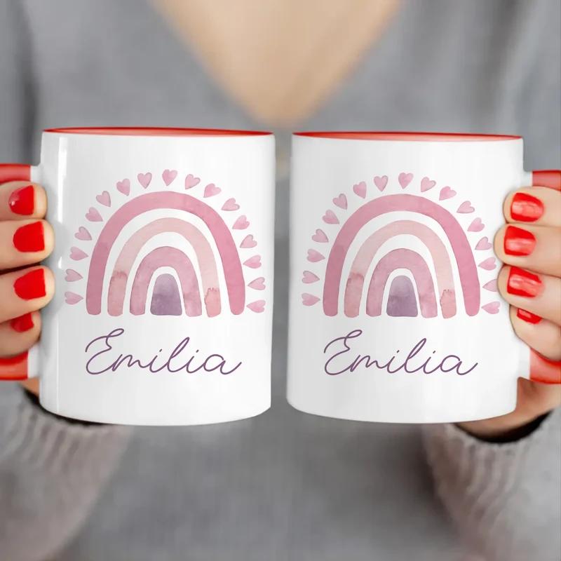 Personalisierte Kindertasse mit Regenbogen und Namen