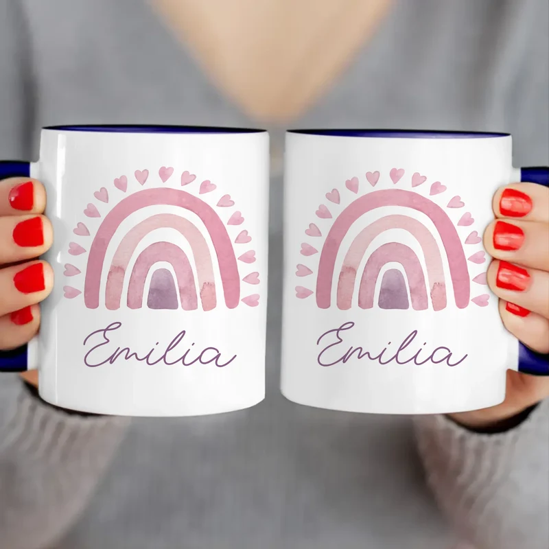 Personalisierte Kindertasse mit Regenbogen und Namen