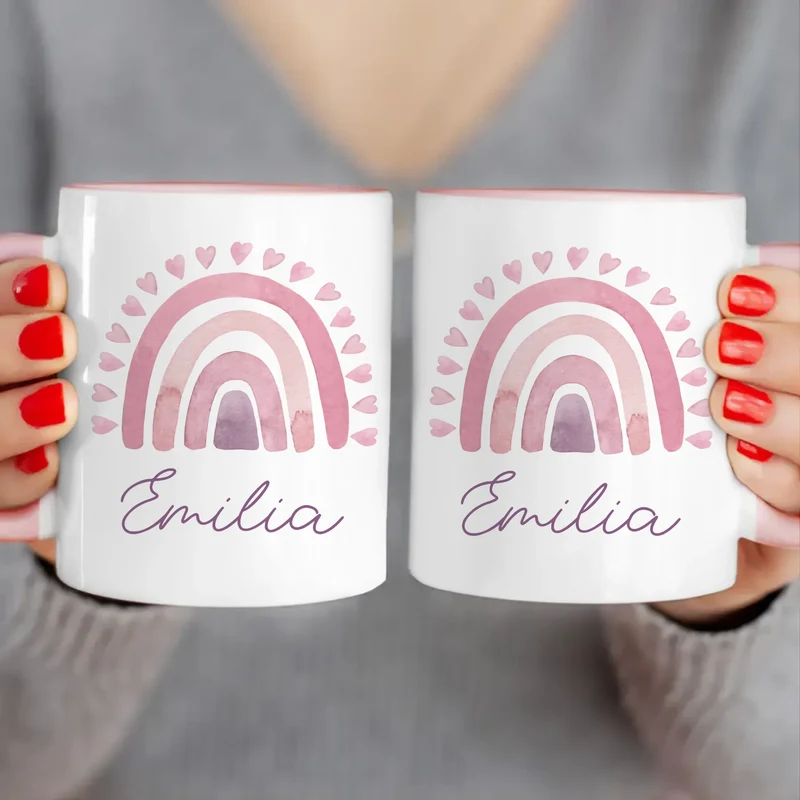 Personalisierte Kindertasse mit Regenbogen und Namen