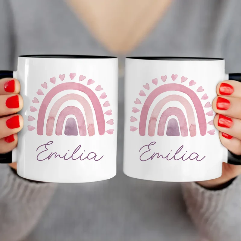 Personalisierte Kindertasse mit Regenbogen und Namen