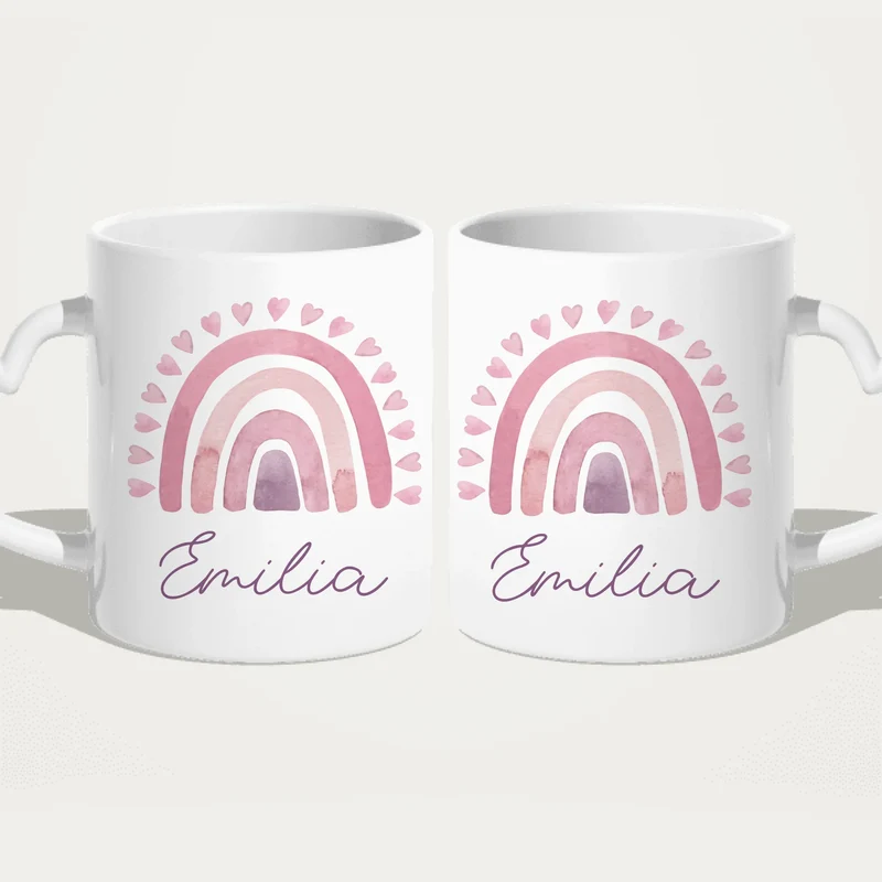 Personalisierte Kindertasse mit Regenbogen und Namen