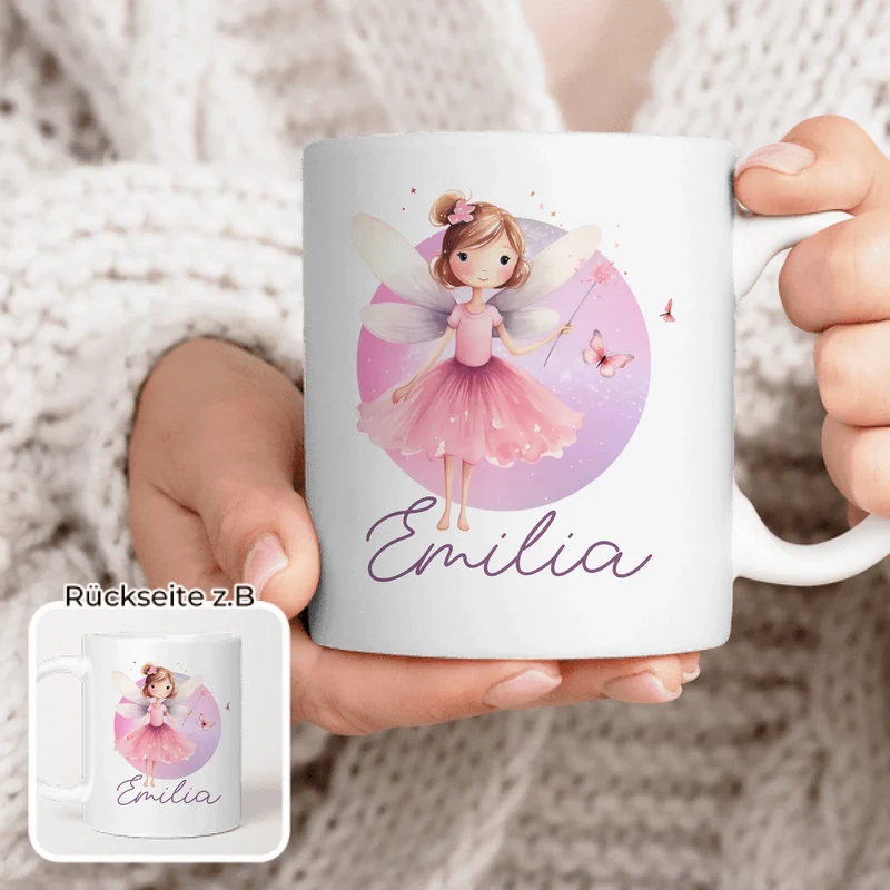 Personalisierte Kindertasse mit Fee und Namen