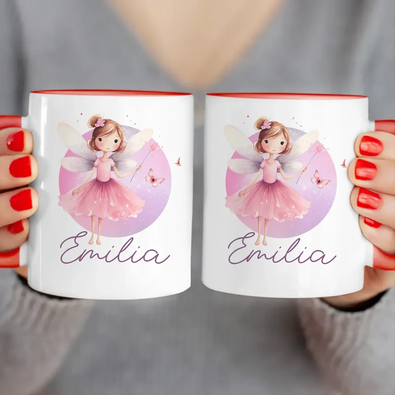 Personalisierte Kindertasse mit Fee und Namen