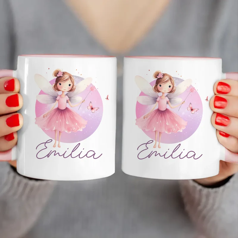 Personalisierte Kindertasse mit Fee und Namen